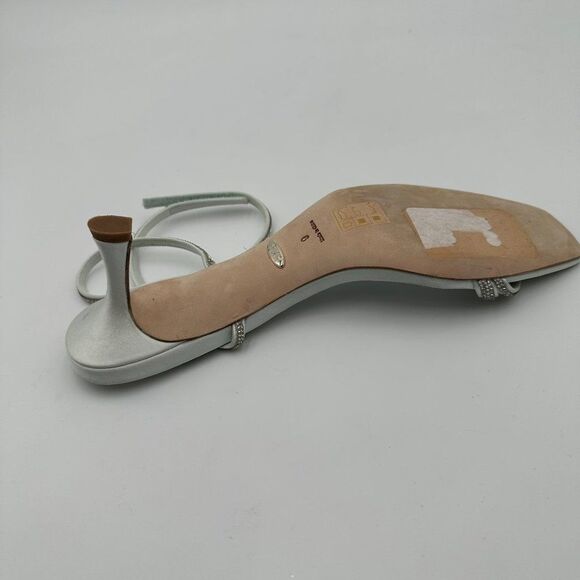 Badgley Mischka Silver Satin Rhinestone Bridal Strappy Wedding Kitten Heels Sz 9 - Picture 6 of 7